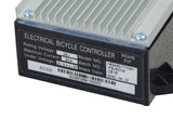 HB2430-TYD6K-FS Control Module with 6-Wire Throttle Connector for Razor Ground Force Drifter, Versions 3+. Close-up showing white plastic surface, bar code label, and black triangle on the device.