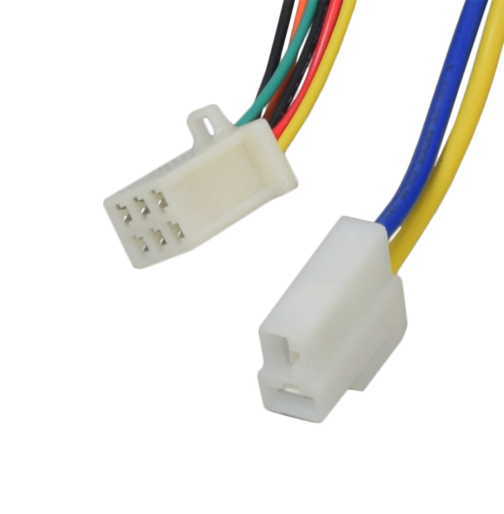 Close-up of the 6-Wire Throttle and Control Module Kit for Razor MX650, showcasing the colored wires and white connectors essential for replacing the original controller and throttle.