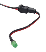 Close-up of the YK19F 24 Volt Controller for the Pulse Charger, showcasing a black and red electrical wire with a green indicator light, and a 3-wire throttle connector.