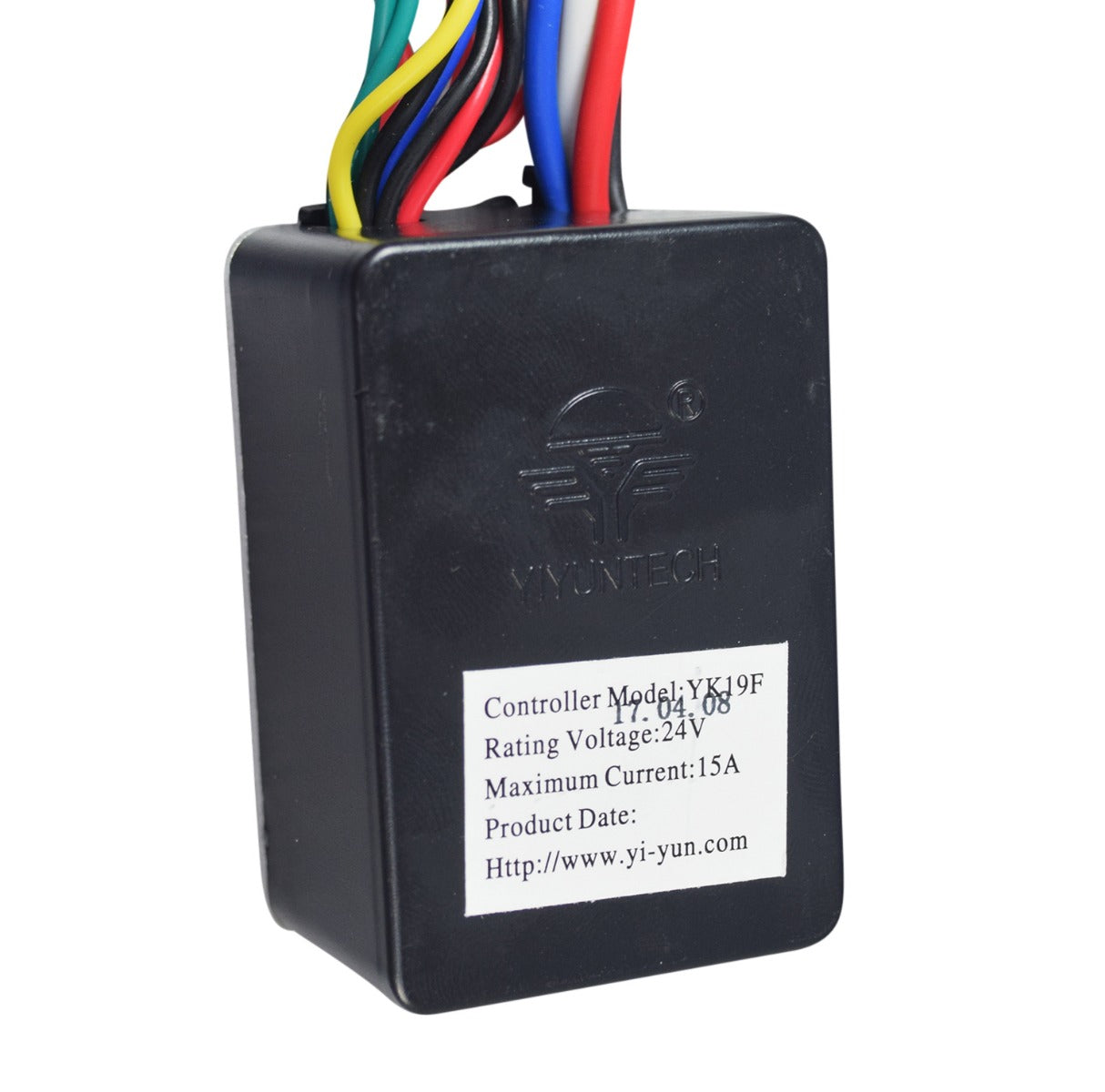 YK19F 24 Volt Controller for the Pulse Charger, featuring a black box with a label and colorful wires. Ideal for 3-wire throttle electric scooters.