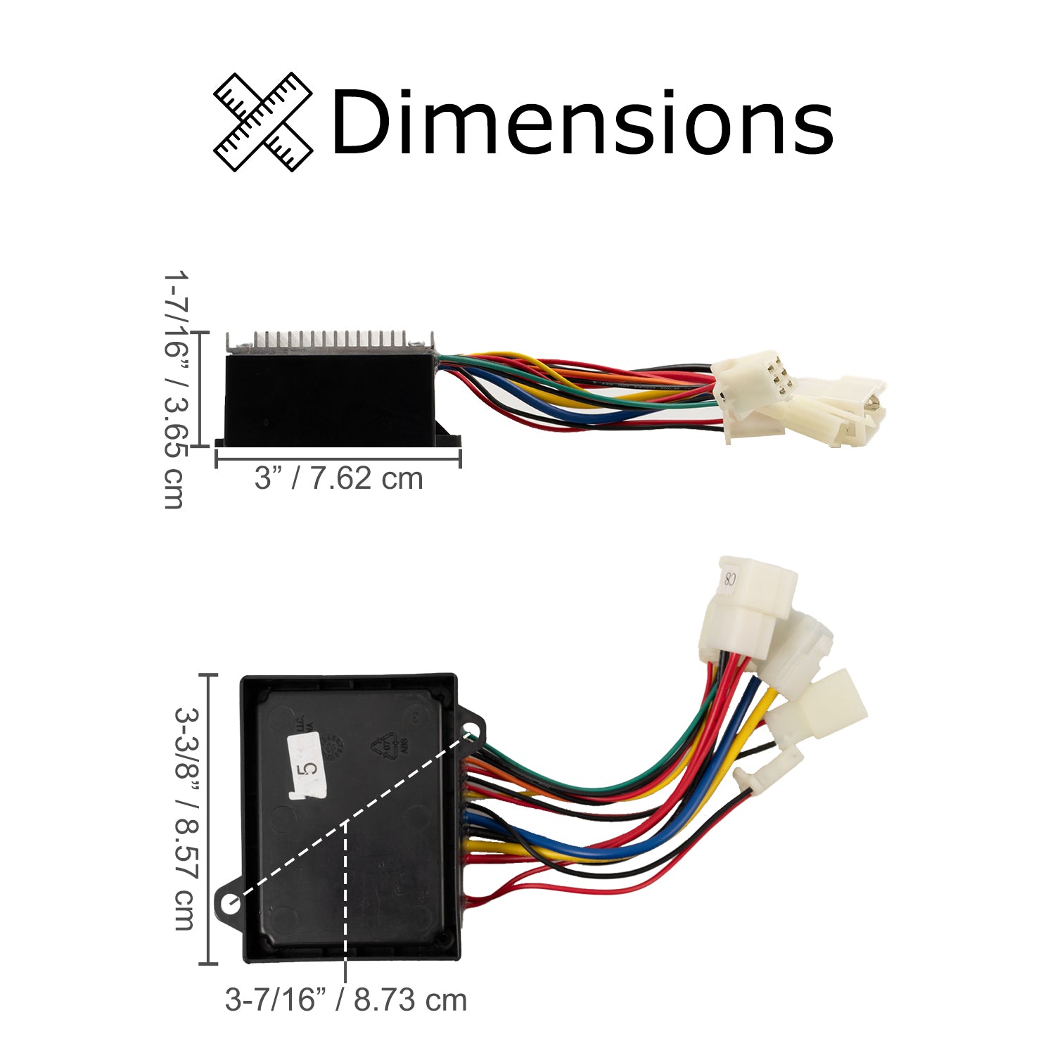 HB2430-TYD6-FS Control Module with 6-Wire Throttle Connector for Razor Dirt Quad (Versions 11+), showing detailed wiring connections and diagram for accurate installation.