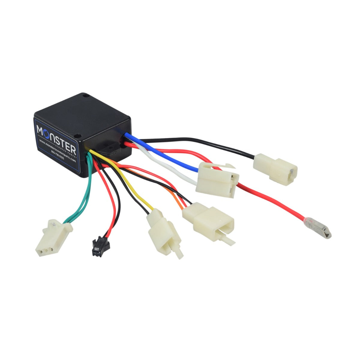 LBD8 24 Volt Controller for the Pulse Charger and Pulse Lightning Scooters, featuring a black box with colorful wires and multiple connectors.