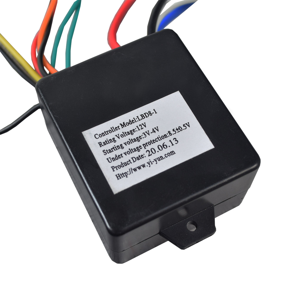 12 Volt LBD8-1 Controller for the Pulse RK9 & Revster Electric Scooters: a black rectangular unit with multiple colorful wires attached, and a visible label with model and manufacturer details.