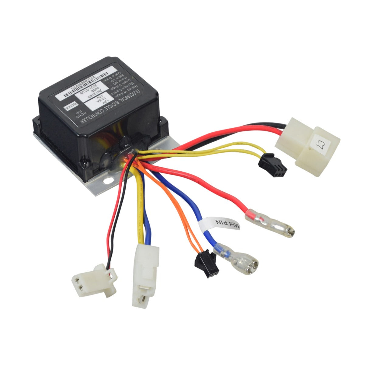 ZK1218D Control Module for the Razor PowerRider 360, showcasing a black box with connected colorful wires and multiple connectors, designed for seamless integration and replacement of the original module.