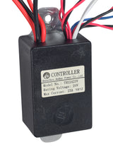 24 Volt TRE2423V Controller for the Pulse ATV Quad Ride-On, featuring a black box with visible red and blue wires and a white label displaying model information.