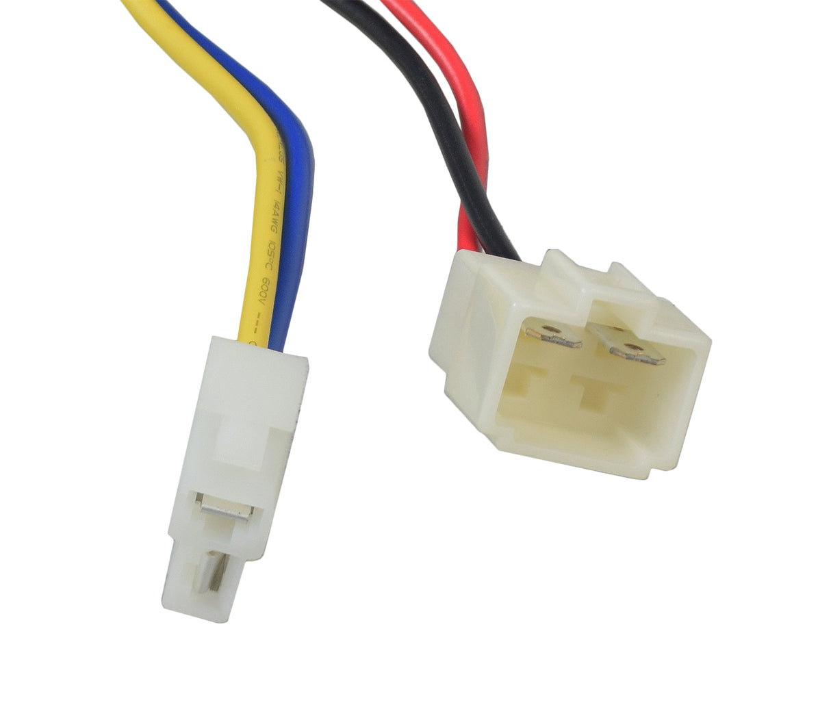 HB2430-TYD6K1-FS Control Module for Razor Crazy Cart (Versions 5+) & Crazy Cart DLX (Version 1+). Close-up of a white plastic connector with multiple black, red, blue, and yellow wires.