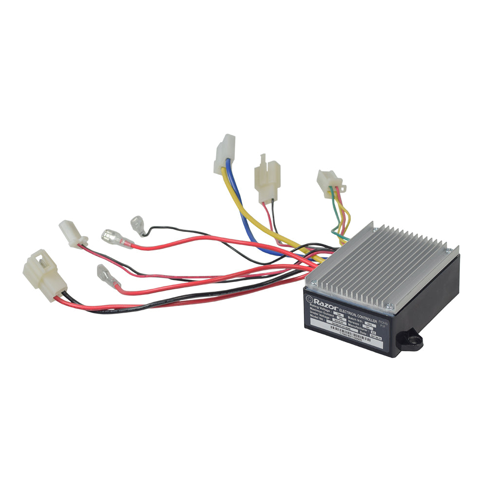 24 Volt 30 Amp Controller for the Razor RSF350 featuring several visible colored wires and connectors, essential for easy DIY repairs and quick reinstallation.