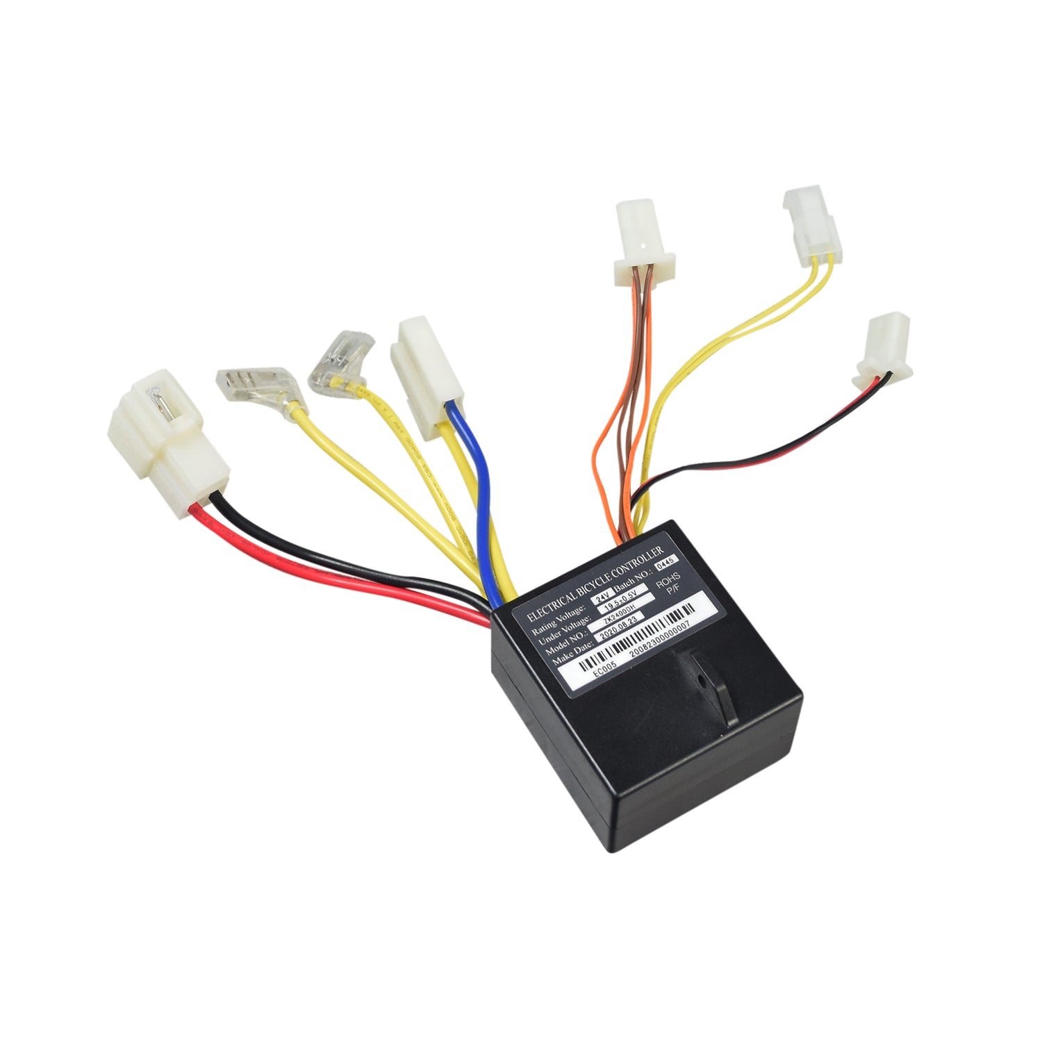 ZK2400DH Control Module for the Razor Power Core E100, featuring a black box with multiple colorful wires and seven connectors, designed to replace the original malfunctioning control module.