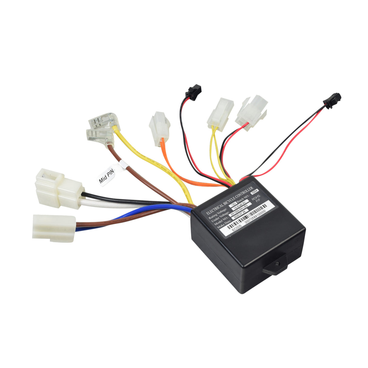 ZK1200-DH-LED 12 Volt Control Module for the Razor Power Core E90 Glow, featuring seven connectors and colorful wires, designed as a replacement for the original controller in the Razor Power Core E90 Glow.