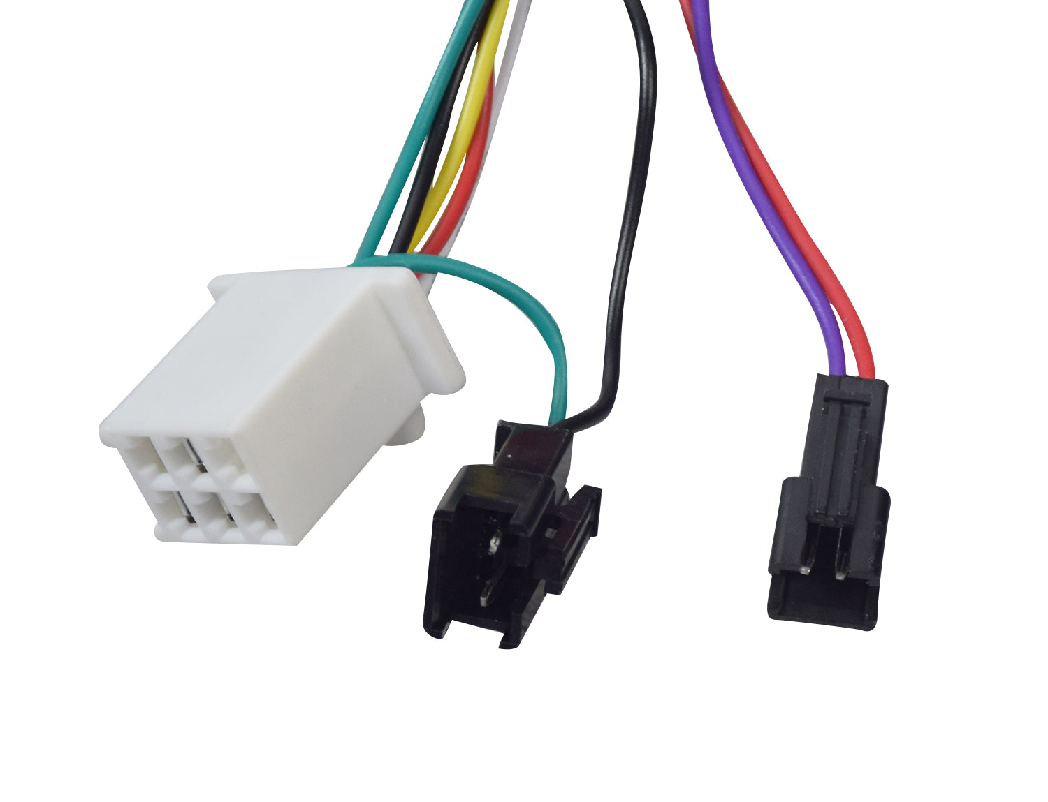 Control Module for the Razor E300 HDL Electric Scooter showing a close-up of a white plastic connector with green and red wires and a black electrical connector.