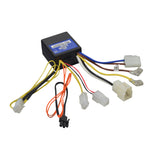 12 Volt B-ZK1200-DH-LD Control Module with eight connectors, surrounded by colorful wires and close-up views of electrical components, designed as a drop-in replacement for faulty controllers.