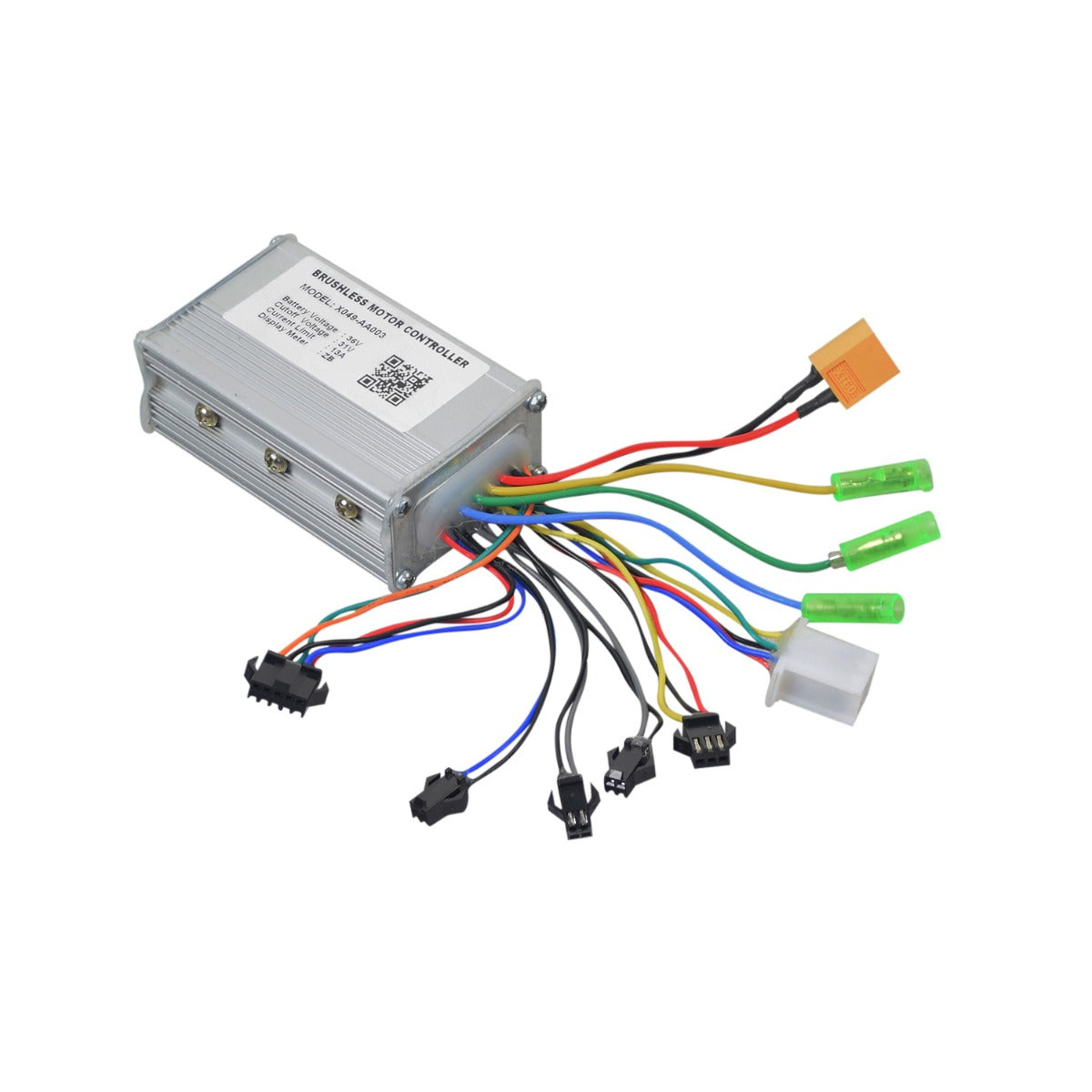 Control Module for the GOTRAX EBE1 Folding Super Sport Bike 16, featuring a silver box with connected colorful wires and a QR code, essential for replacing faulty original controllers.