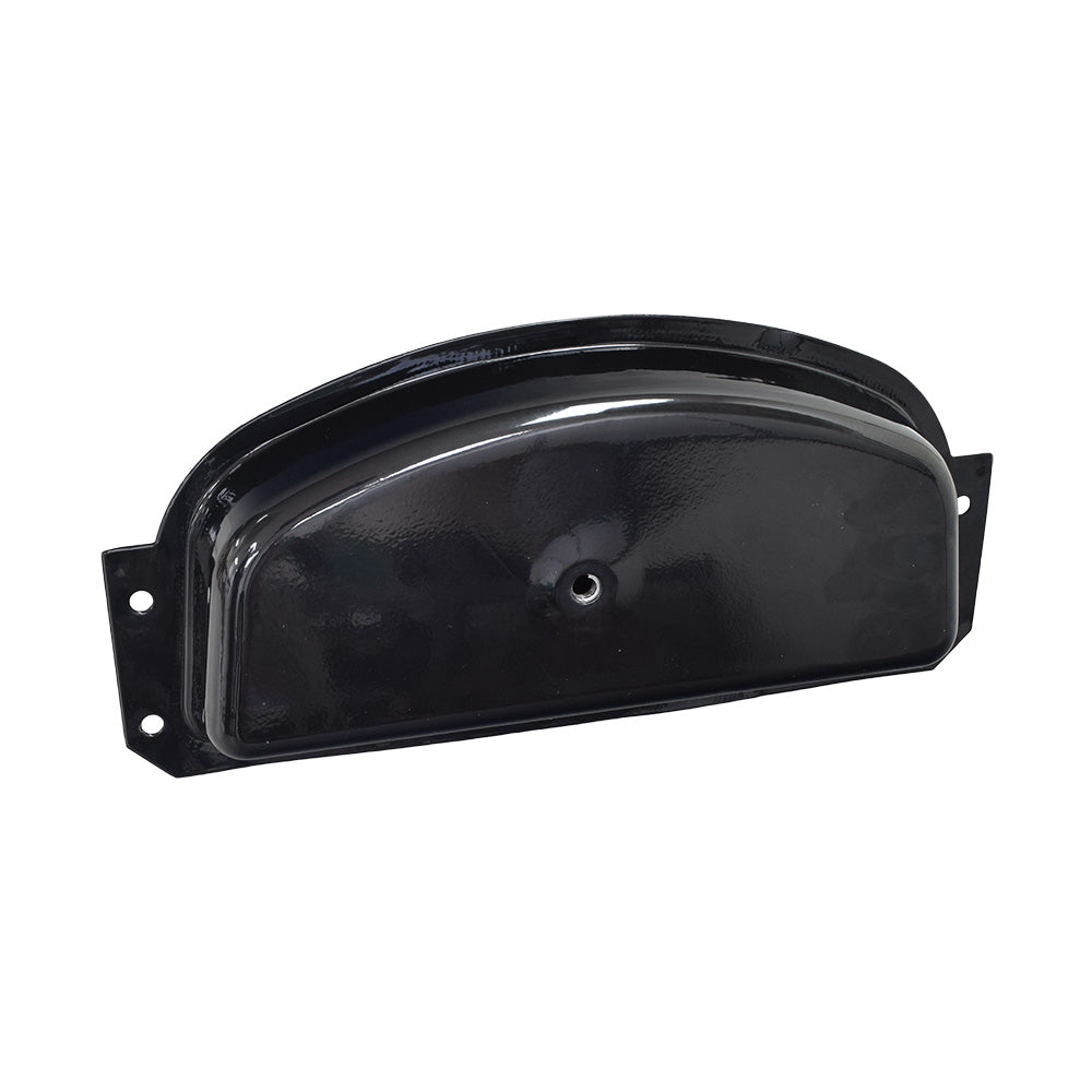 Fuel Gas Tank for 110cc Go-Karts & Dune Buggies, black metal with a central hole, compatible with Coolster, Kandi, TaoTao models. Includes cap and petcock.