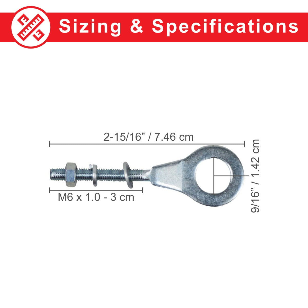 Standard Rear Axle Adjusting Assembly for Coleman BT200X, CT200U Trail, & CT200U-EX Mini Bikes, featuring a silver bolt, nut, and washer, essential for precise chain tension adjustments.